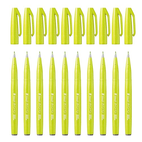 Pentel SES15C-K2X Brush Sign Pen limonkowa zieleń, długopis z włókien, końcówka przypominająca pędzel, 1 jednostka = 10 sztuk