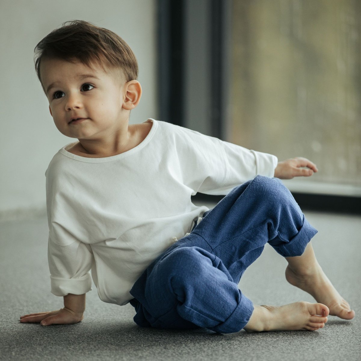 Bluzka basic z długim rękawem | Kremowa - Nomad Kid - 92/98
