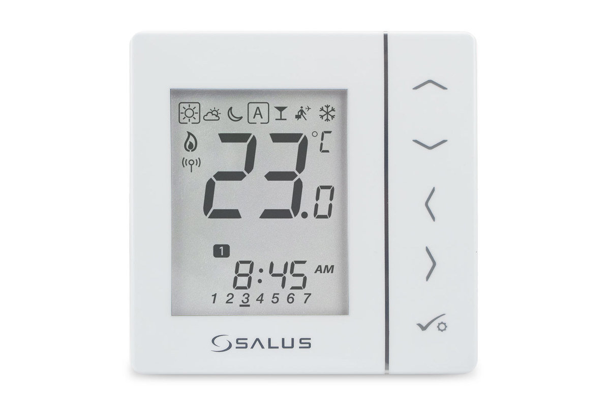 Salus Regulator temperatury cyfrowy bezprzewodowy 4w1 biały podtynkowy 230V VS10WRF VS10WRF