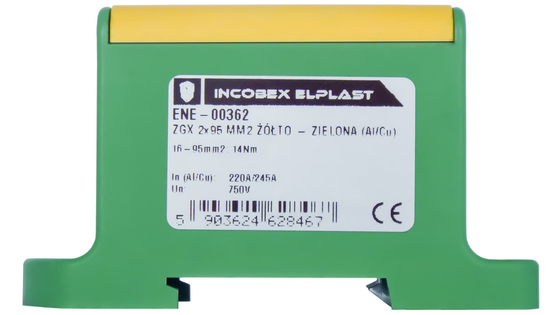 Złączka szynowa jednopolowa ZGX 2x95 mm2 żółto-zielona (Al-Cu) ENE-00362