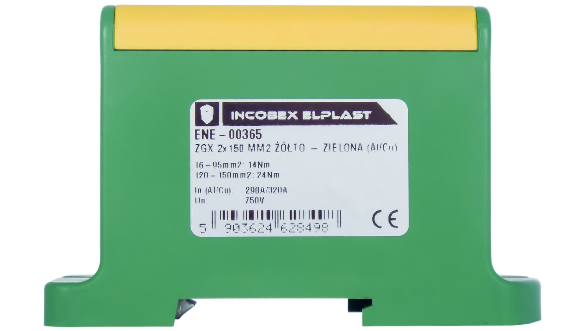Złączka szynowa jednopolowa ZGX 2x150 mm2 żółto-zielona (Al-Cu) ENE-00365