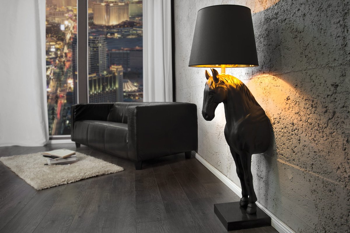 Kinghome Lampa stojąca HORSE czarny koń AC249SW-GD/PYS2-1