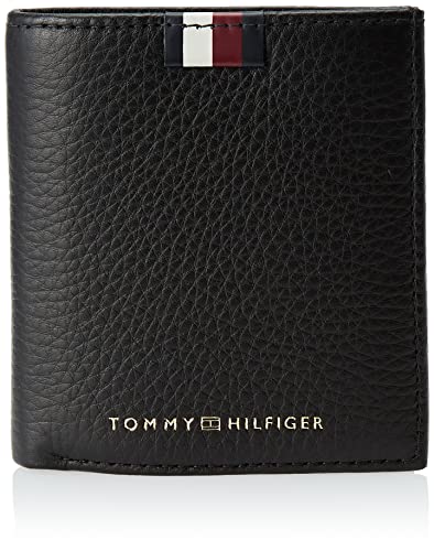 Tommy Hilfiger Męskie TH PREM LEA potrójnie składane portfele, czarne, OS, Czarny