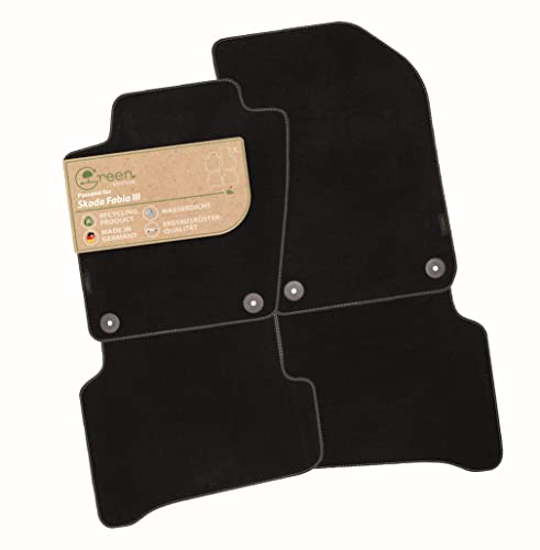 MAT 10 Green Edition - Dywaniki samochodowe do Skoda Fabia 3 | welurowe z recyklingu | 4-częściowy zestaw dywaników samochodowych | trwała jakość OEM | Fabia III (rok produkcji 2018-2021, typ NJ)