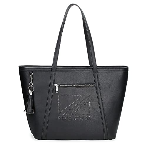 Pepe Jeans Donna Torba na laptopa 13,3 cala, czarna, 44 x 29 x 14 cm, skóra PU, czarny/biały, torba na laptopa, czarny/biały, Torba na laptopa