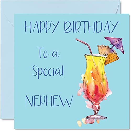 Karty urodzinowe koktajlowe dla mężczyzn - specjalny siostrzeńczyk - kartka urodzinowa od cioci wujka 145 mm x 145 mm kartki okolicznościowe, do picia 18. 21. 30. 40. 50. urodziny