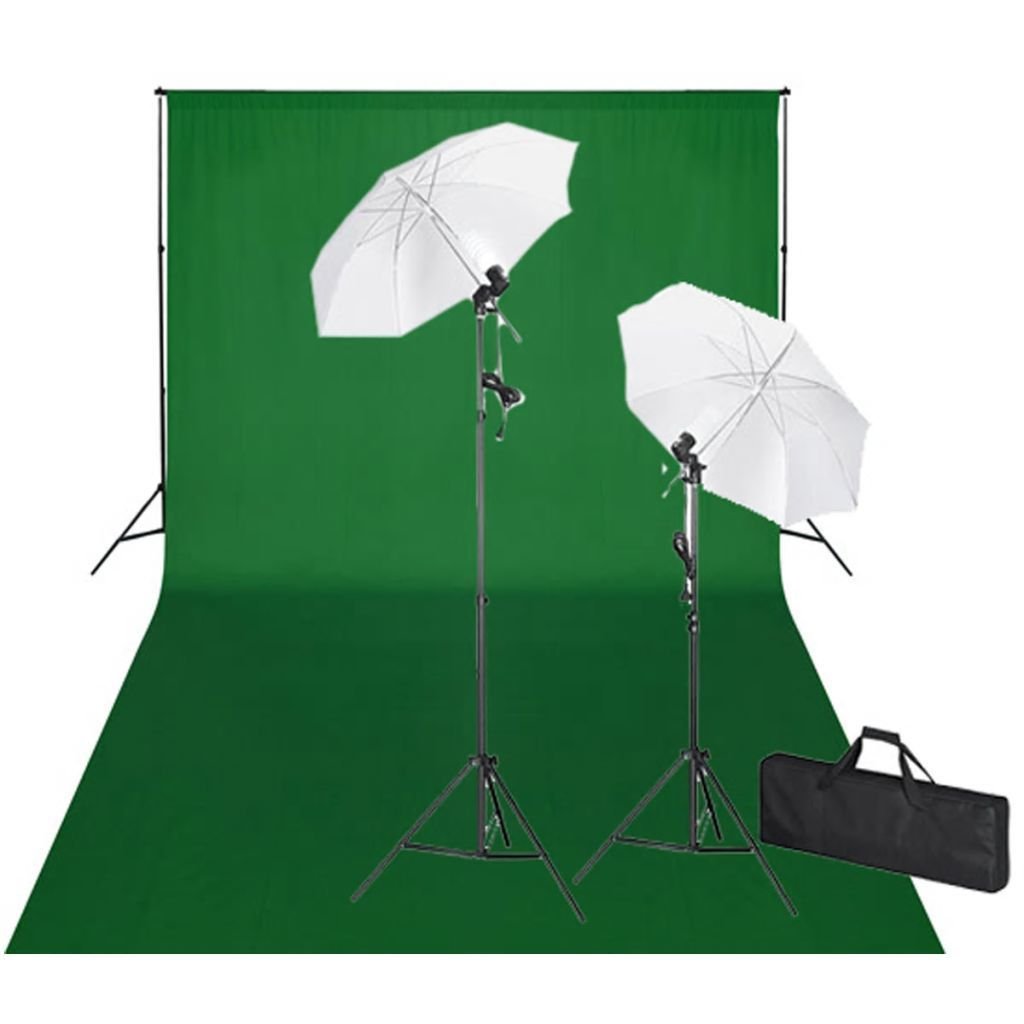 vidaXL Zestaw studio zielone to 600x300 i lampy