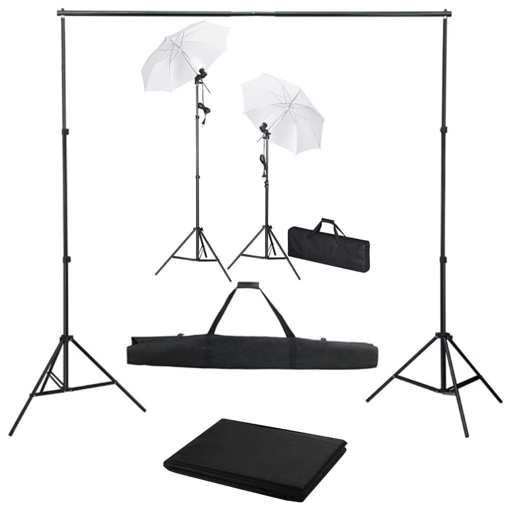vidaXL Lampa studyjna Fotograficzny zestaw studyjny z tłem lampami i parasolkami 3055088