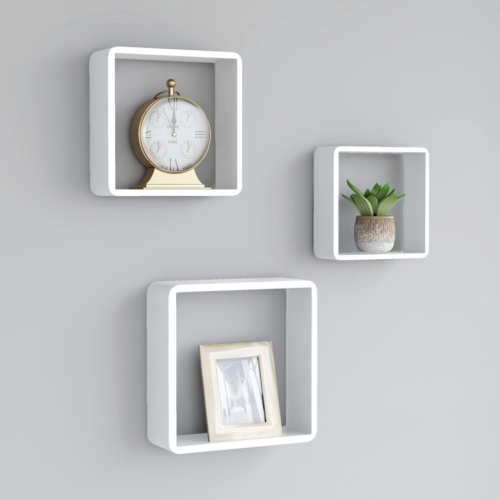 vidaXL vidaXL Półki ścienne kostki, 3 szt., białe, MDF