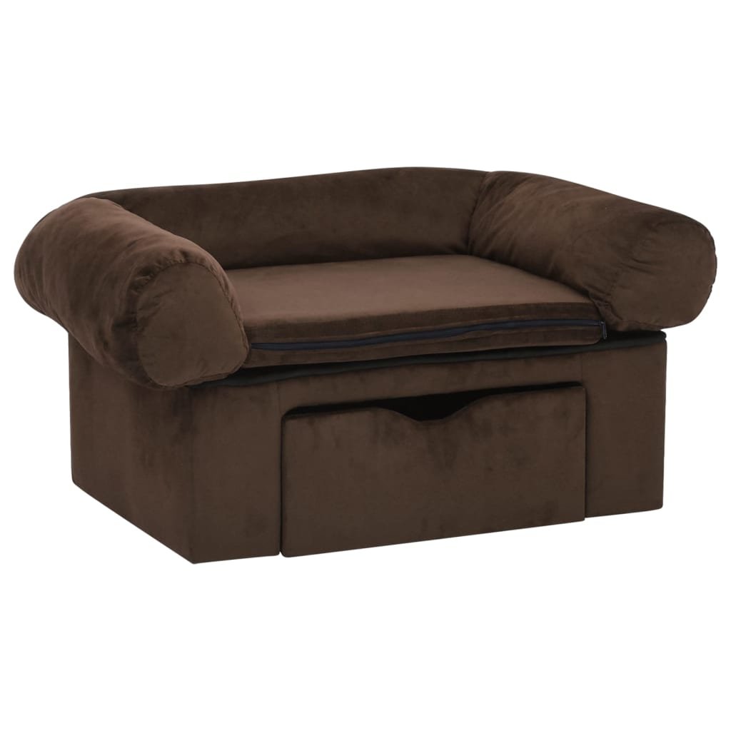 Vidaxl Sofa dla psa z szufladą brązowa 75x50x38 cm pluszowa 171077