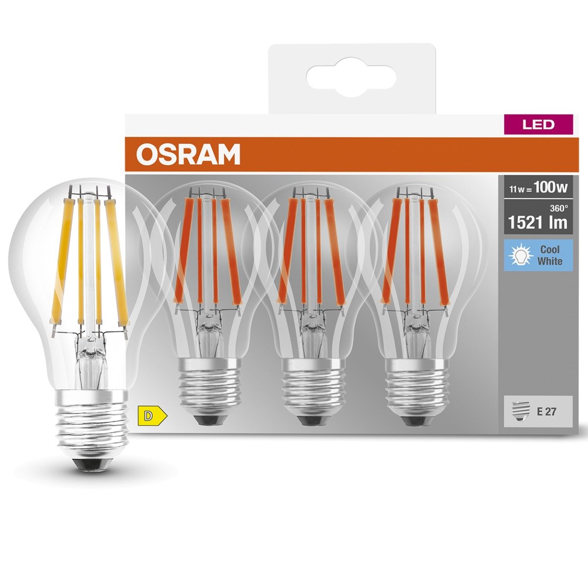 Osram żarówka filament E27 Base 11W 4 000 K 3 szt.