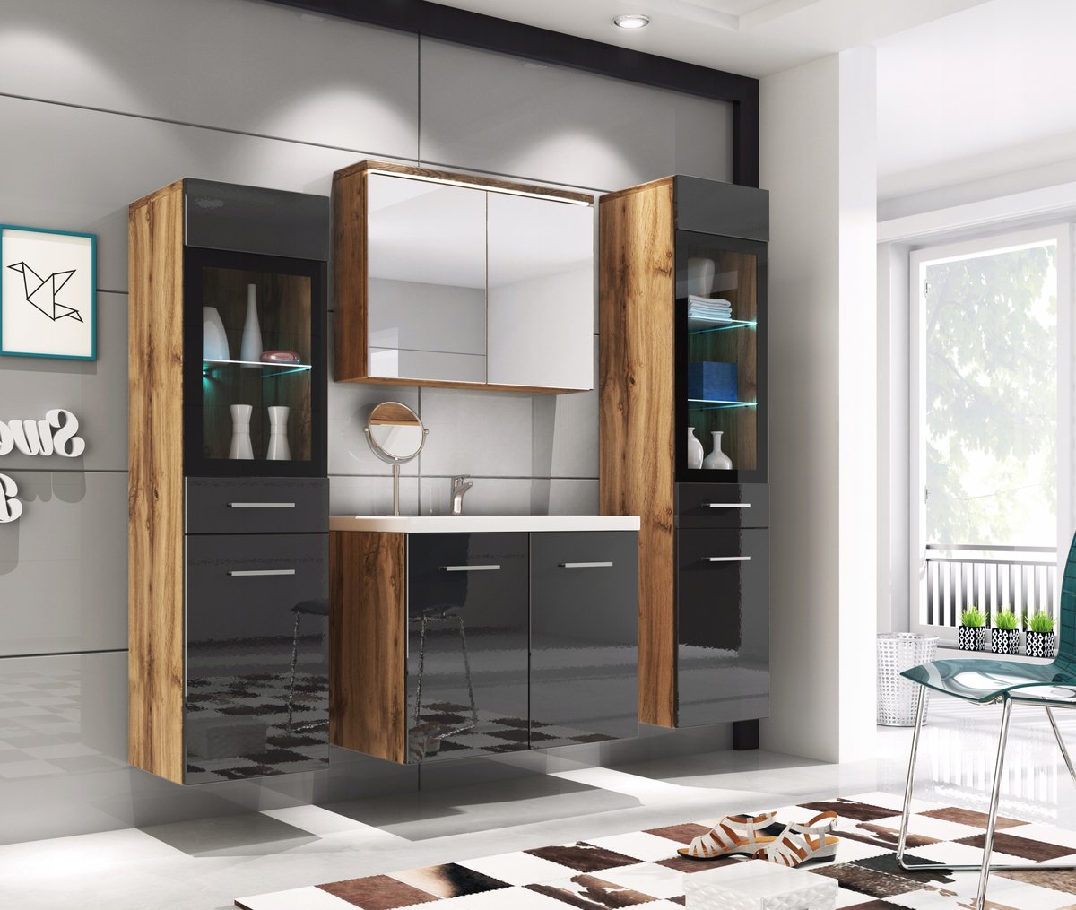 Zestaw mebli do łazienki madrit II Wotan/Czarny