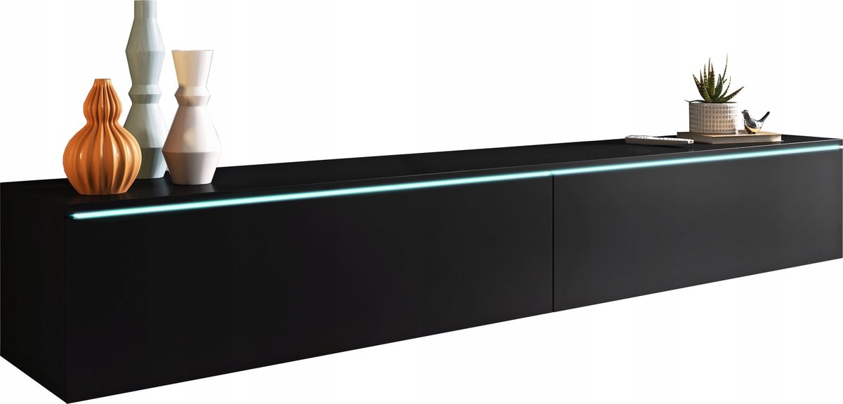 Lowboard 180 cm POŁYSK szafka RTV wisząca półka TV