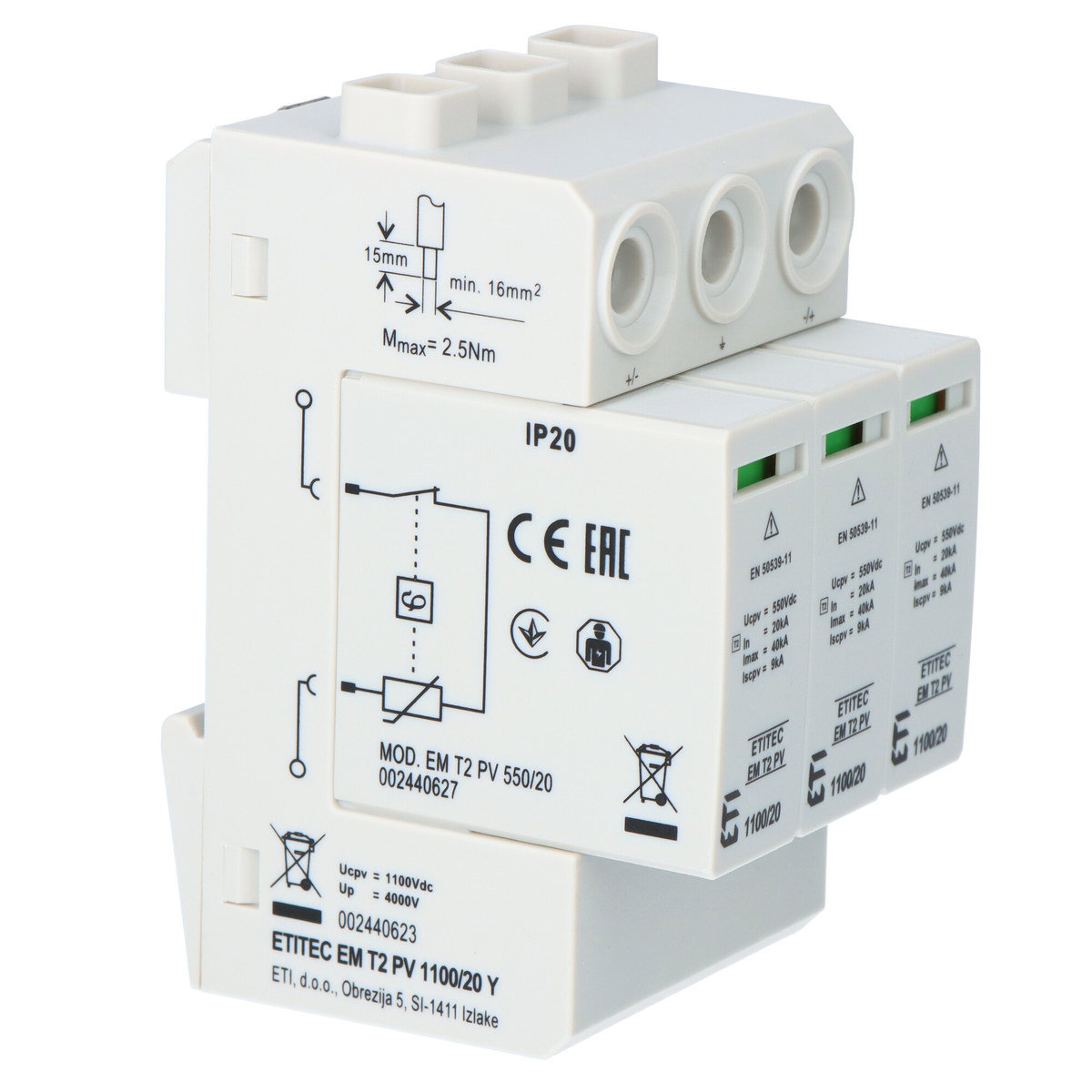 Eti-Polam Ogranicznik przepięć T2 (C) do systemów PV ETITEC EM T2 PV 1100/20 Y 002440623 002440623