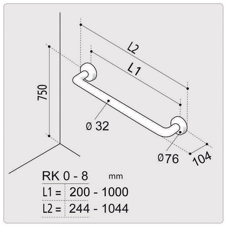 Poręcz prosta biała Ergoplus 80 cm, średnica poręczy: 32mm
