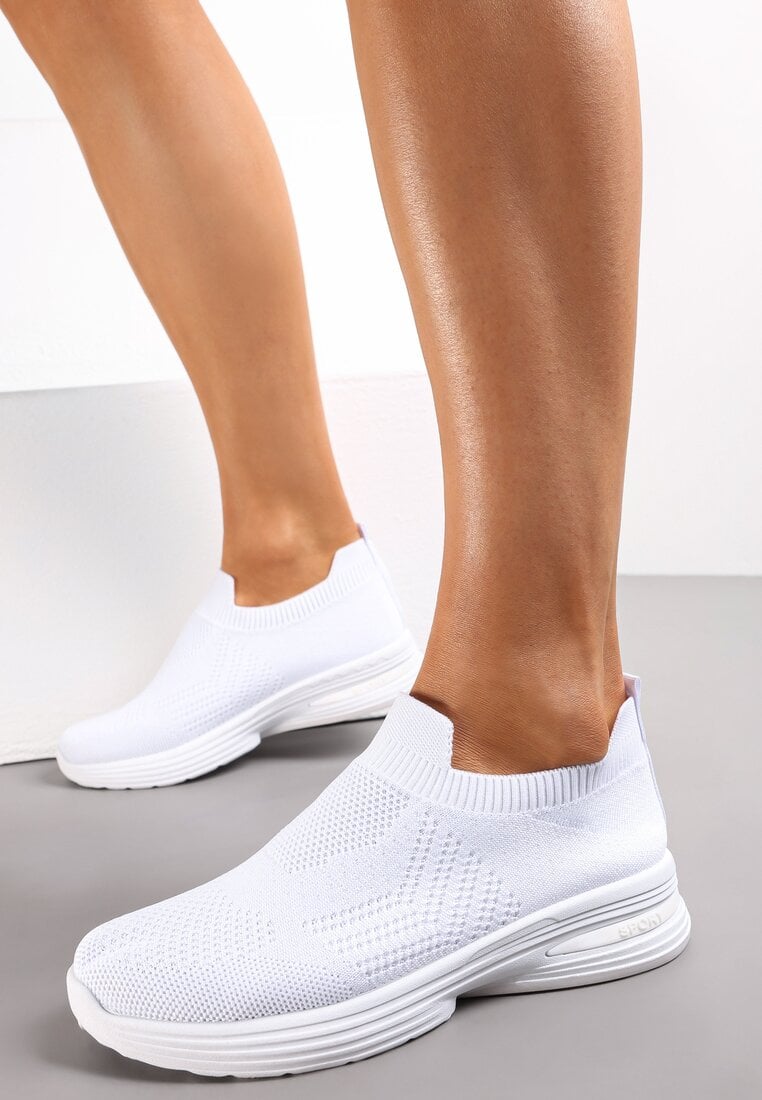 Białe Wsuwane Buty Sportowe na Płaskiej Podeszwie Sheina