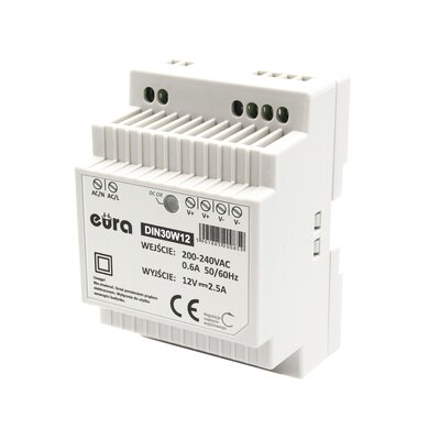 Eura-Tech ZASILACZ DIN EURA DIN30W12 12V 2,5 A DC (ZAMIENNIK VZA-52A5 N93A172