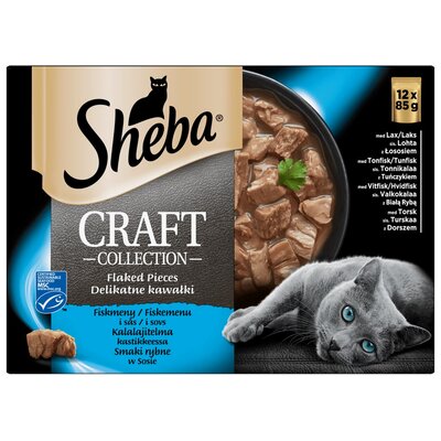 Sheba Saszetka 12x85g Craft Collection Smaki Rybne mokra karma dla kotów w sosie z łososiem z tuńczykiem z białą rybą z dorszem)