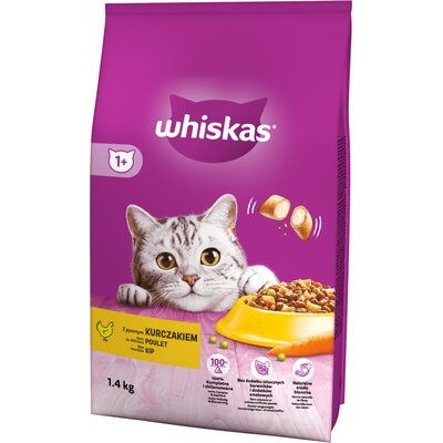 Whiskas, Karma dla Dorosłych Kotów, Sucha, z Kurczakiem, 1,4 kg