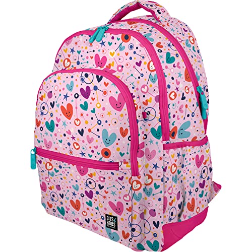 Grafoplás | Plecak szkolny Trzy przegrody | 33x46x22,5cm | Wyściełana strefa na laptopa | Model Rubber | Hearts Design Collection | Bits & Bobs Pop Up Design, Różowy, 33x46x22,5cm, Szkolny