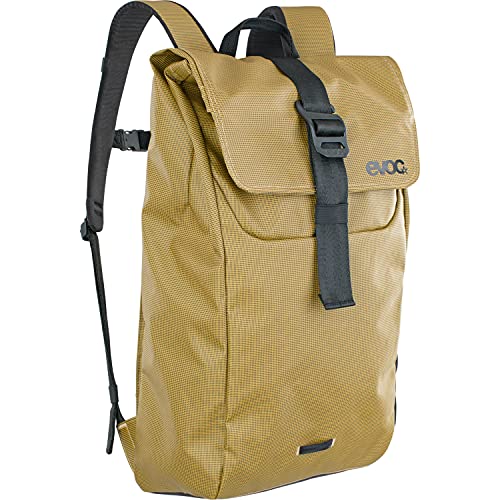 EVOC DUFFLE BACKPACK 16, praktyczny plecak na co dzień (idealny plecak turystyczny z elastycznymi kieszeniami bocznymi, wodoodporny plecak, wymiary: 12 x 31 x 48 cm, pojemność: 16 l), Curry - Black