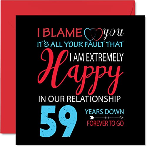 Zabawna kartka z okazji 59-tej rocznicy dla męża żony - 'Your Fault I'm Niezwykle Happy 59-tej rocznicy ślubu dla partnera, 145 mm x 145 mm kartki z życzeniami na pięćdziesiąte dziewiąte rocznice