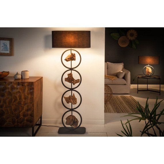 Invicta Lampa podłogowa Ments 147 cm czarna akacja 40398