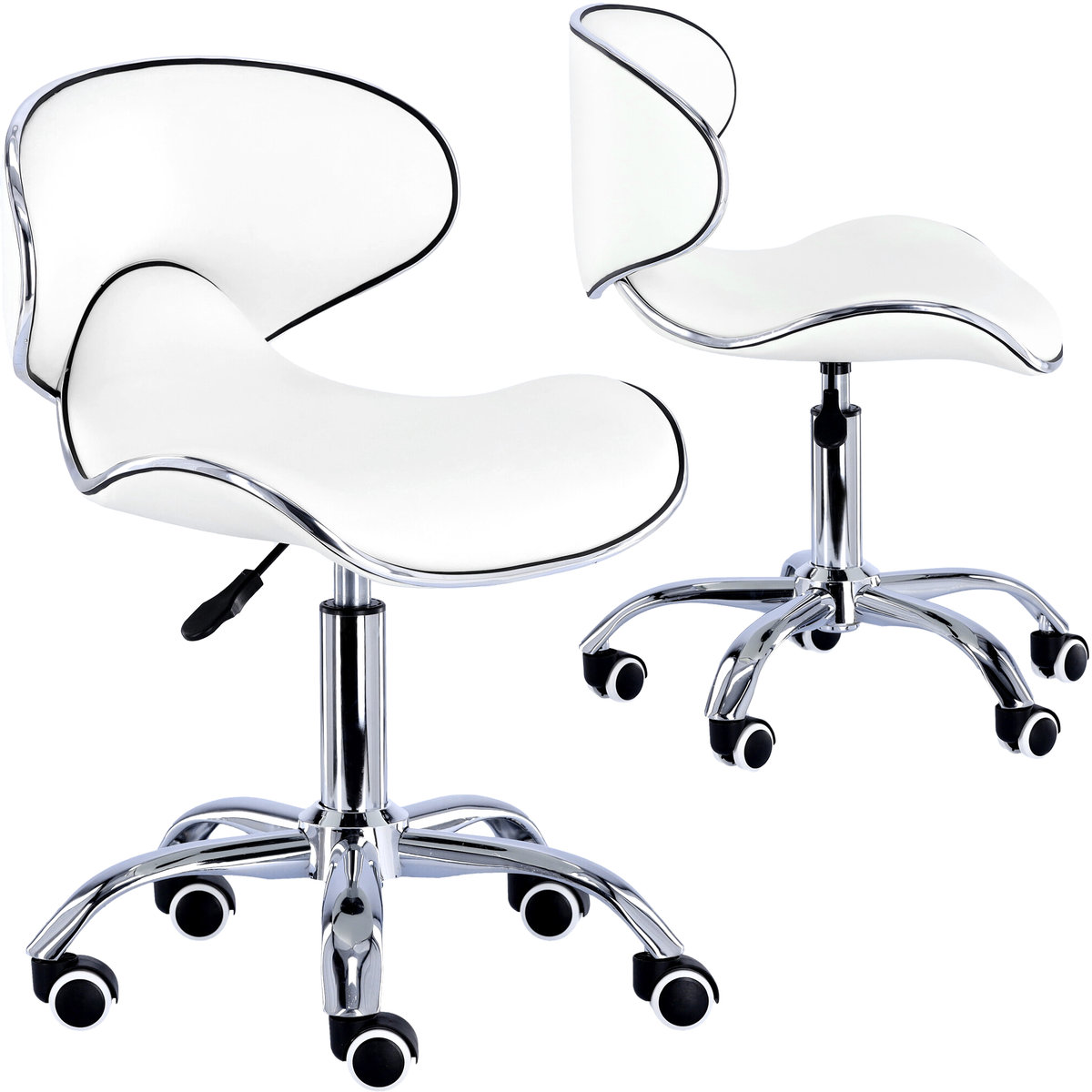 Taboret kosmetyczny oparciem wygodny biały curved