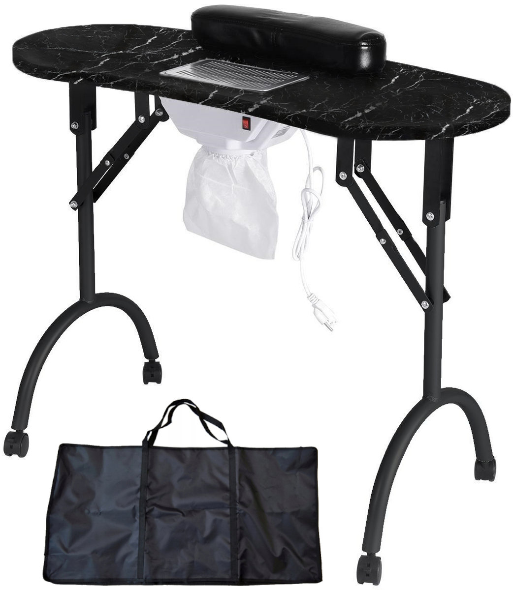 Składany stolik kosmetyczny do manicure z pochłaniaczem mobilny czarny CB-8001A-BLACK