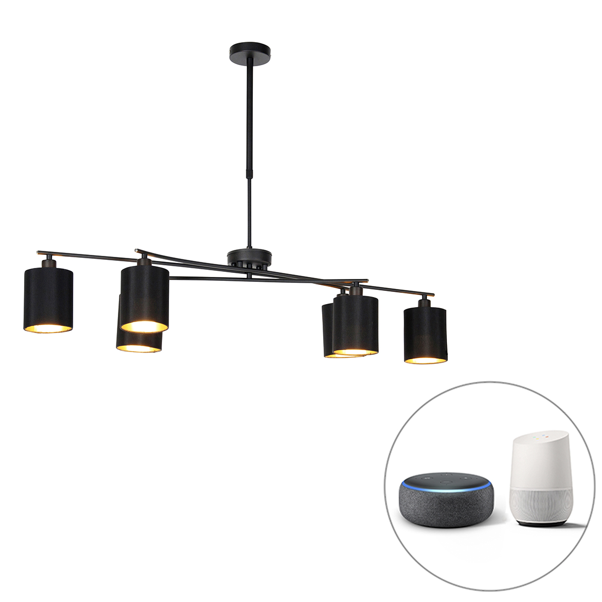 QAZQA Inteligentna lampa wisząca czarna regulowana z 6 Wifi B35 - Lofty