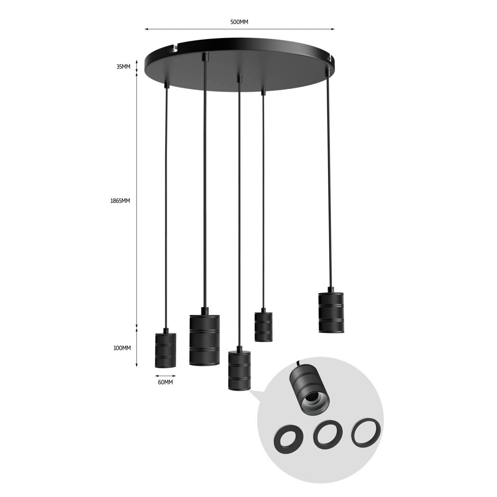 Calex Retro lampa wisząca, okrągła, 5-pkt., czarna