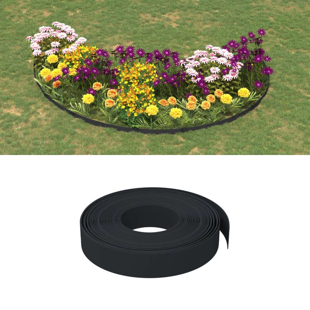vidaXL Obrzeża ogrodowe, 3 szt., czarne, 10 m, 10 cm, polietylen