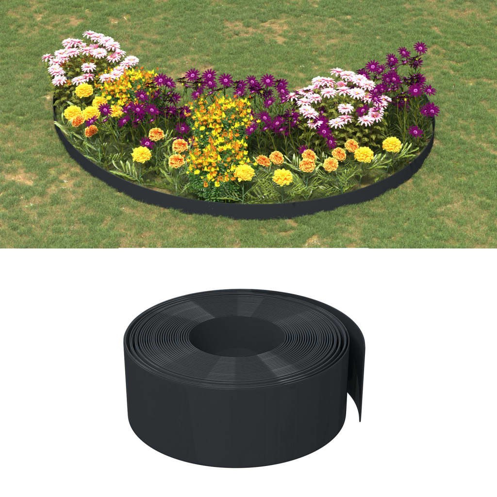 vidaXL Obrzeża ogrodowe, 2 szt., czarne, 10 m, 20 cm, polietylen