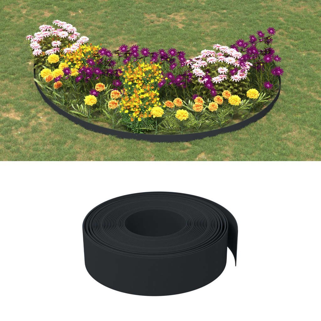 vidaXL Obrzeża ogrodowe, 2 szt., czarne, 10 m, 15 cm, polietylen