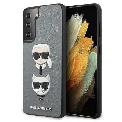 Karl Lagerfeld Saffiano Karl & Choupette Heads Etui na Samsung Galaxy S21+ PLUS (srebrny) KLHCS21MSAKICKCSL
