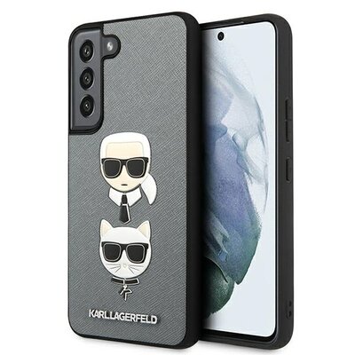 Karl Lagerfeld Saffiano Ikonik Karl`s Head Etui do Samsung Galaxy S22+ PLUS (srebrny) KLHCS22MSAKHSL