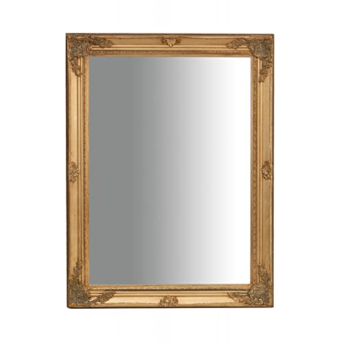 Biscottini Lustro ścienne do łazienki i sypialni 64 x 84 x 5 cm - Lustro wejściowe ścienne z haczykami - Złote lustro