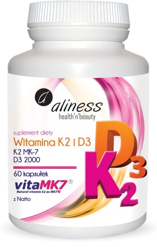 Medicaline Aliness Witamina K2 MK-7 Natto 100mcg i D3 2000IU 60kaps - suplement diety