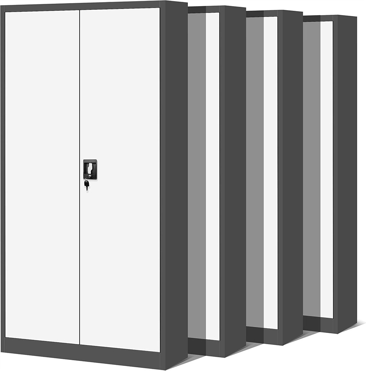 Zestaw SET Szaf Metalowych 4 x JAN NOWAK Model JAN H 900x1950x400 Biurowa Szafka Na Akta: Antracytowo-Biała, Duża Szafa Do Biura, Na Dokumenty, Segr..