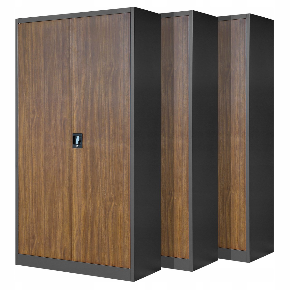 Zestaw SET Szaf Metalowych Eco Design 3 x JAN NOWAK Model JAN H 900x1950x400 Biurowa Szafka Na Akta: Antracyt/Orzech, Duża Szafa Do Biura, Na Dokume..