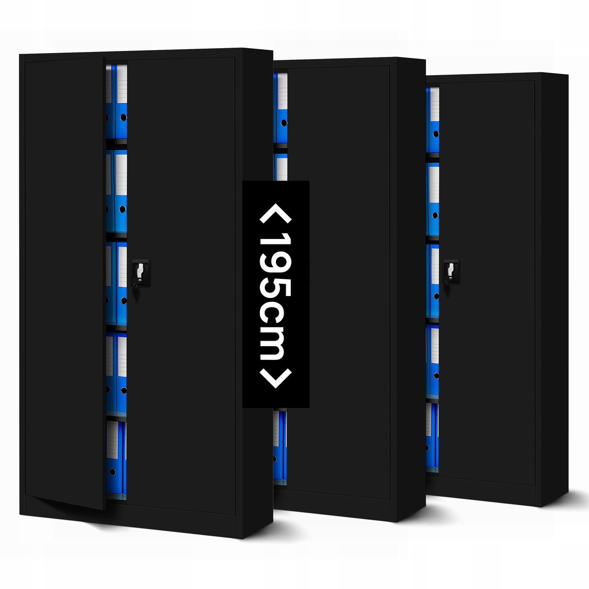 Zestaw SET Szaf Metalowych 3 x JAN NOWAK Model JAN H 900x1950x400 Biurowa Szafka Na Akta: Czarna, Duża Szafa Do Biura, Na Dokumenty, Segregatory, Po..