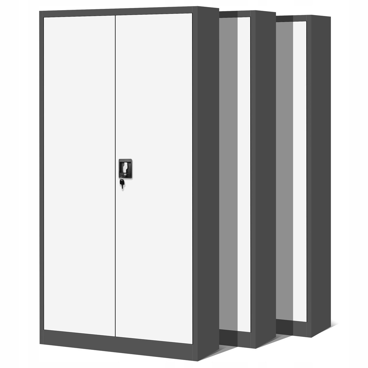 Zestaw SET Szaf Metalowych 3 x JAN NOWAK Model JAN H 900x1950x400 Biurowa Szafka Na Akta: Antracytowo-Biała, Duża Szafa Do Biura, Na Dokumenty, Segr..