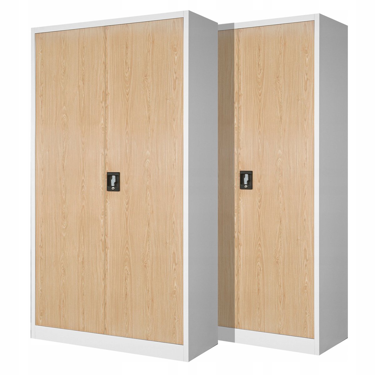 Zestaw SET Szaf Metalowych Eco Design 2 x JAN NOWAK Model JAN 900x1850x400 Biurowa Szafka Na Akta: Biała/Dąb Sonoma, Duża Szafa Do Biura, Na Dokumen..