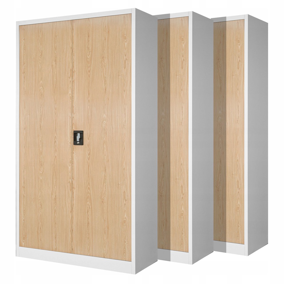 Zestaw SET Szaf Metalowych Eco Design 3 x JAN NOWAK Model JAN 900x1850x400 Biurowa Szafka Na Akta: Biała/Dąb Sonoma, Duża Szafa Do Biura, Na Dokumen..