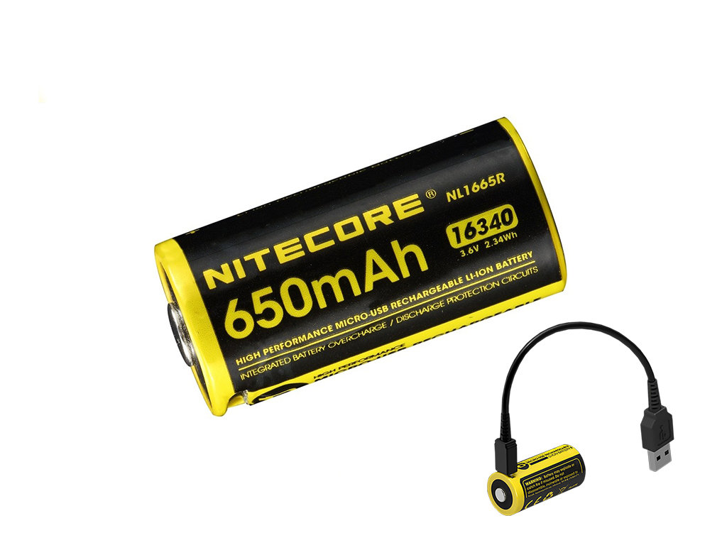 Nitecore 16340 - 650mAh 3,6V - 3,7V NL1665R Li-ion z micro USB