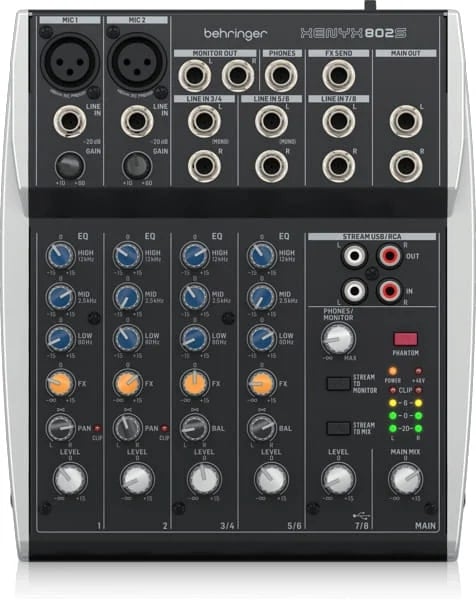 ‌Behringer 802S - 8-kanałowy kompaktowy mikser analogowy z interfejsem USB zaprojektowany specjalnie do obsługi podcastów, streamowania oraz n...