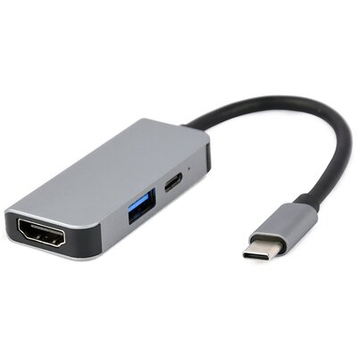 GEMBIRD A-CM-COMBO3-02 wieloportowy adapter USB type C 3w1 HUB USB + HDMI + PD srebrny
