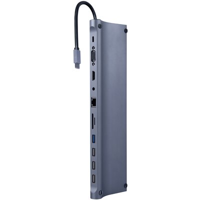 GEMBIRD A-CM-COMBO11-01 Adapter wieloportowy USB Type C 11w1 HUB USB + HDMI + VGA + PD + czytnik kart + LAN + audio 3.5 mm szary