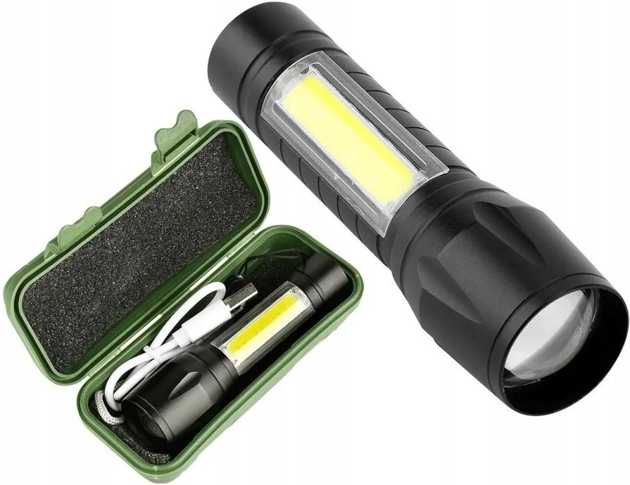 Latarka Taktyczna Kieszonkowa Led Cob Usb Mini