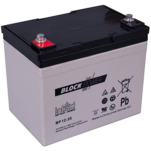 intAct Block-Power BP12-35, 12 V 35 Ah, wysokiej jakości i niezawodna bateria zasilająca, bezobsługowa bateria AGM